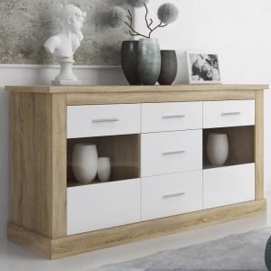 Buffet Meuble de rangement coloris Chêne cambrian blanc - Longueur 170 x Profondeur 49 x Hauteur 88 cm