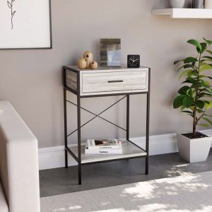 Table console Brooklyn avec 1 tiroir et &eacute;tag&egrave;re &ndash; Meuble de couloir d&rsquo;appoint ou coiffeuse gris