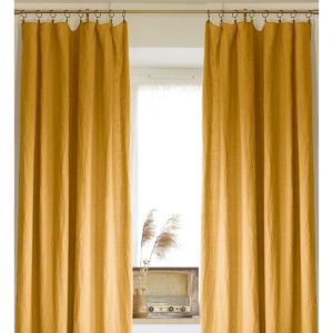 Lot de 2 rideaux ajustables en LIN Soline avec 8 anneaux pince 140 x 270 cm Jaune