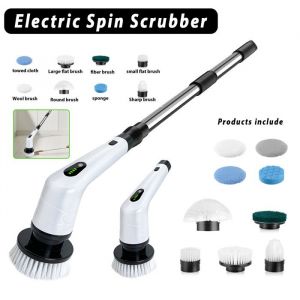 &Eacute;lectrique spin scrubber brosse de nettoyage sans fil scrubber pour la maison 8 t&ecirc;tes de brosse rempla&ccedil;ables-90Mins temps de