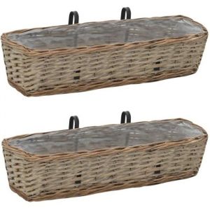 Jardini&egrave;re de balcon 2 pcs Osier avec doublure en PE 60 cm