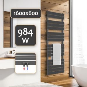 Radiateur sèche-serviette pour salle de bain Aquamarin® - 1600x600 mm anthracite vertical en acier