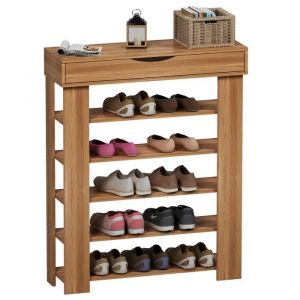 SogesHome &Eacute;tag&egrave;re &agrave; Chaussures &agrave; 5 Tablettes avec tiroirs Rangement chaussures Id&eacute;al pour l&rsquo;entr&eacute;e Salon Teck 75x 30 x 94 cm