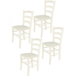 Tommychairs - Set 4 chaises cuisine VENICE structure en bois de h&ecirc;tre peindr&eacute; en aniline couleur blanche et assise en tissu ivoire