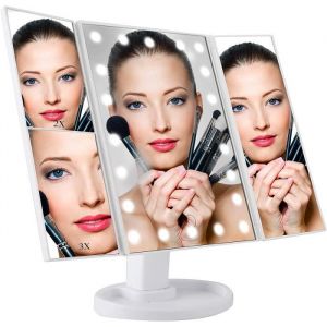 Thanmoer Miroir de Maquillage Miroir Grossissant Triptyque avec 21pcs LED Miroir Lumineux 10X/3X/2X avec Ecran Tactile