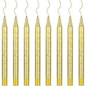 Lot de 8 Marqueurs de Peinture Stylo Or Permanents à Pointe Moyenne de 07 mm Stylo Peinture pour Roche Pierre CéramiqueVerre