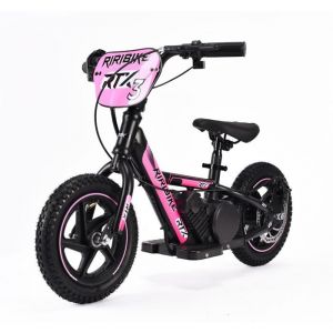Draisienne &eacute;lectrique pour enfants RIRIBIKE RTX3 24V (12) Rose Batterie au lithium Moteur 100W Frein &agrave; disque