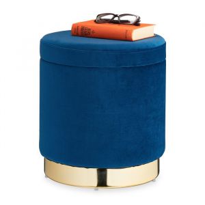 Relaxdays pouf coiffeuse avec espace de rangement rond élégant moderne tabouret velours HxD: 415x37 cm bleu/doré