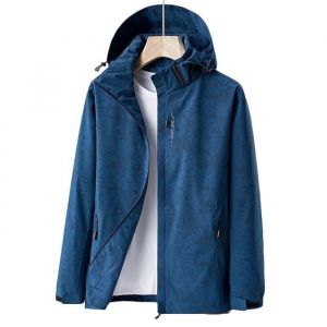 Veste de Ski Homme Softshell Camouflage Léger avec Capuche Coupe-vent - Bleu