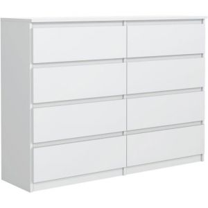 Commode 8 tiroirs - Meblocker - 140 cm - Meuble de Rangement Spacieux - Salon Bureau chambre &agrave; couche & enfant - Blanc