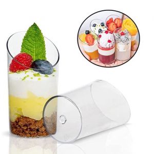 100 Pièces Mini Verrines à Dessert Coudées ANNEFLY 75ml Gobelets à Dessert Ronds En Plastique Coupe Apéritif Parfait Clair Bol