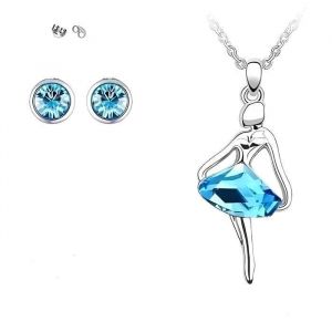 Parure Bijoux - Femme/Enfant - Danseuse -  Ballet - Cristal - Autrichien - Turquoise - Plaqué Or Blanc 750/1000 - 4 Pièces