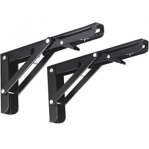 2PCS Support d Étagères Pliable Noir Support Console Pliable pour Table Etagere Murale 50KG Porteur 200mm Équerre Pliante Étagè