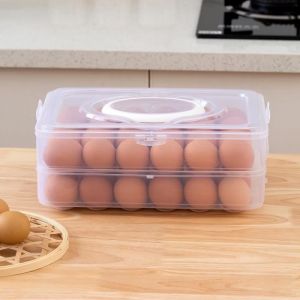 Porte-oeufs Plateau &agrave; &oelig;ufs Pour R&eacute;frig&eacute;rateur R&eacute;cipient &agrave; &oelig;ufs &agrave; 2 &eacute;tages avec poign&eacute;e Bo&icirc;te de Rangement &agrave; &oelig;ufs en Plastique