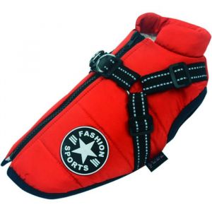 Manteau imperm&eacute;able pour chien - VETOBIOL - Harnais int&eacute;gr&eacute; - R&eacute;fl&eacute;chissant - Coupe-vent - Rouge - Taille M