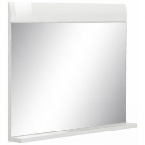 Miroir de salle de bain avec tablette en agglom&eacute;r&eacute; coloris blanc L. 60 x P. 10 x H. 55 cm collection Zwalm Blanc
