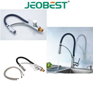 Robinet de cuisine JEOBEST avec douchette flexible - Noir et argent - Mitigeur monotrou pour &eacute;vier