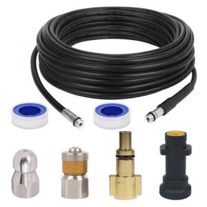 Tuyau D&eacute;bouche Canalisation pour K&auml;rcherKit de Nettoyage du Tuyau de Vidange du Nettoyeur Haute Pression avec Buse &agrave; Jet et Buse &agrave;