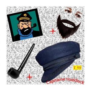 Set capitaine haddock  (Casquette de laine T59 +Pipe+Barbe)