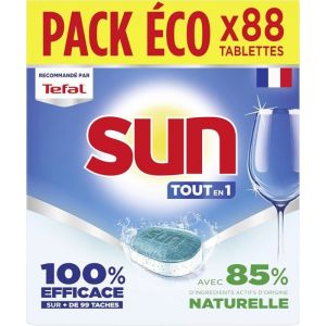 SUN - pastilles lave-vaisselle Tout en 1 Regular - 88 tablettes - avec 85% dingrédients dorigine naturelle