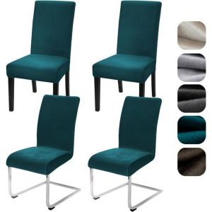 Lot de 4 housses de chaise extensibles en velours - Pour cuisine restaurant hôtel banquet mariageTurquoise