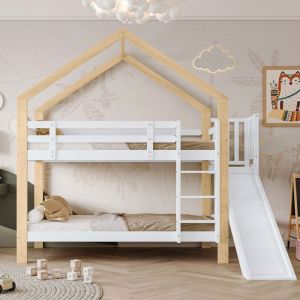 Lit superposé avec toboggan et échelle dangle à trois étages lit maison avec dispositif anti - chute lit bébé cadre de lit en