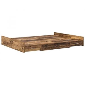 RebaisLit 2 personnes size Cadre de lit avec coffre de rangement pour adulte RUIG - Bois ancien 140x190cm SO5978643