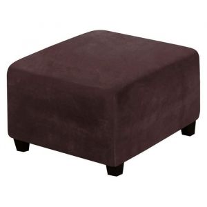 Housse Extensible Pour Pouf Carr&eacute; Velours Marron - Pouf Non Inclus