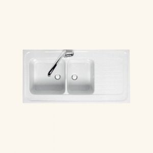 Evier c&eacute;ramique blanc EWI IR&Egrave;NE &agrave; poser 2 bacs 1 &eacute;gouttoir