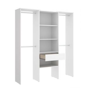 Armoire dressing en bois mélaminé avec 1 colonne et penderies coloris blanc - Longueur 160 x Profondeur 50 x Hauteur 187 cm