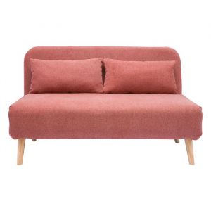 Miliboo - Chauffeuse 2 places convertible en tissu effet velours texturé terracotta et bois clair AMIKO
