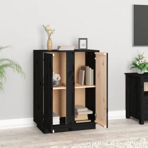 (SOLDE d&eacute;t&eacute;) Placard/Buffet bas - D&eacute;cor salon - Noir 60 x 35 x 80 cm Bois massif de pin *aspect pratique7347953