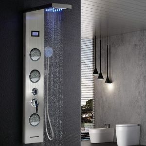 MIPAN. Colonne de douche Hydromassage Argent - Colonne de Douche &agrave; Montage Mural - Avce Douchette + &Eacute;clairage LED
