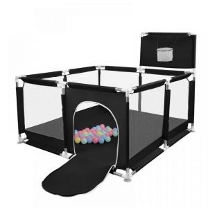 JEOBEST Parc B&eacute;b&eacute; Parc B&eacute;b&eacute; Pliable 126 cm x 126 cm Parc B&eacute;b&eacute; avec Panier de Basket 50 Balles Oc&eacute;an Gratuites Noir