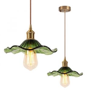 Suspension / Lustre - SMOTOP - Abat-jour verre vert - 2x E27 60W - Style vintage industriel