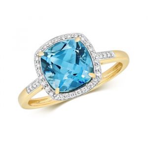 Bague EDS JEWELS Femme Or 375/1000 Diamant Brillant 0.12 Carat Topaze Bleu Pavage 37403
