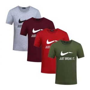 Lot de 4 Tee Shirt Homme Imprimé Col Arrondi Manches Courtes - Gris/Bordeaux/Rouge/Vert - INSFITY