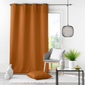 Rideau tamisant &agrave; &oelig;illets 140 x 260 cm &ndash; Polyester uni camel style scandinave/modern