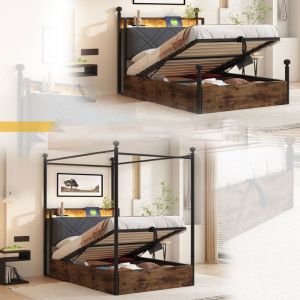 Lit coffre simple - 90x190 cm - Baldaquin - LED - USB/Type-C - Noir