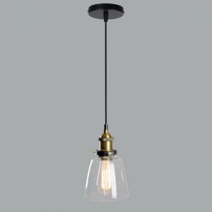 SNOGOLD Suspension Industriel Lustre Vintage E27 Luminaire Abat-jour en Verre Transparent R&eacute;tro &Eacute;clairage pour Salon Restaurant -B