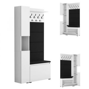 Porte-Manteau avec Armoire à Chaussures LOVA - Meuble d’Entrée avec Banc - 8 Compartiments - 200x80x30 cm - Blanc