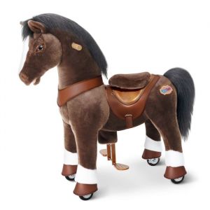 PonyCycle Mod&egrave;le Y poney chocolat &agrave; chevaucher 4-7 ans cheval m&eacute;canique en peluche avec roues frein et sons