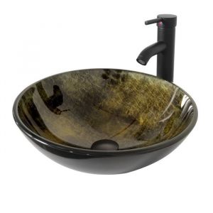 Vasque à Poser Lavabo avec Robinetterie Lave-Mains Évier pour Salle de Bain Jaune