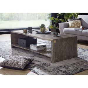 Table basse 120x70cm - Bois massif dacacia laqu&eacute; (Gris) - PURE EDGE 428