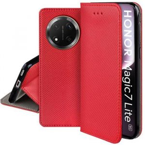 Housse etui portefeuille avec coque interieure en silicone pour Honor Magic 7 Lite 5G + film ecran - ROUGE MAGNET