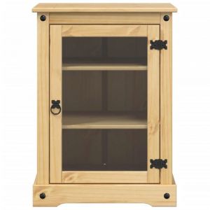 Meuble HiFi en bois de pin massif - WIENS - 60x50x82 cm - Finition cire de miel - Capacit&eacute; 110 kg - Porte en verre