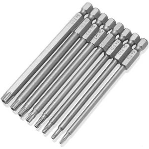 Lot de 8 embouts de tournevis Torx magnétiques extra longs et creux à tige hexagonale de 1/4 pouce