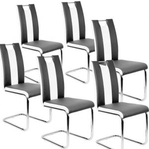 Lot de 6 Chaises de salle &agrave; manger -Noir et Blanc - style contemporain - pied en metal