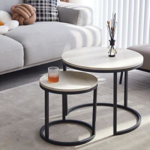 BenyLed Ensemble de Table Basse Gigogne Ronde Lot de 2 Table Dextrémité de Canapé Couleur Dorigine