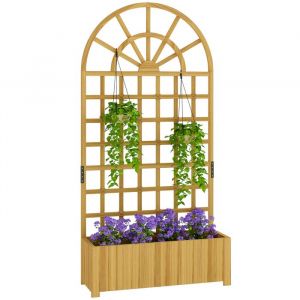 Jardini&egrave;re avec treillis - Outsunny - trous de drainage - bois massif - pour plantes grimpantes l&eacute;gumes - 90x30x180cm bois naturel